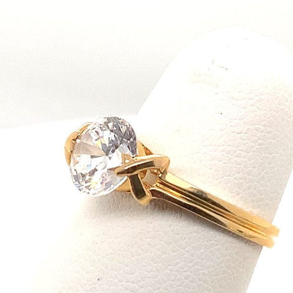14K Solid Yellow Gold CZ Engagement Ring - Picture 2 of 8
